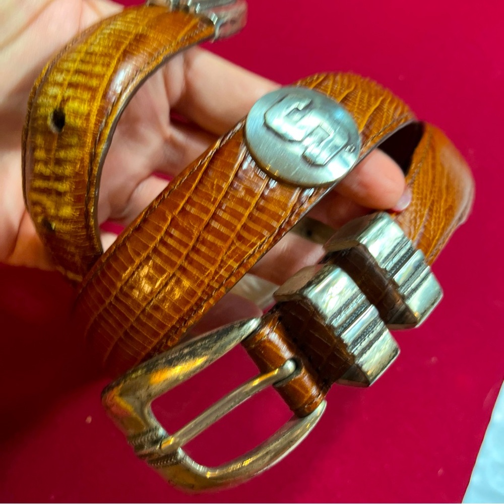 MSU Michigan State BROWN ITALIAN leather BELT SZ 32 Silver SPARTAN Concho ENMON